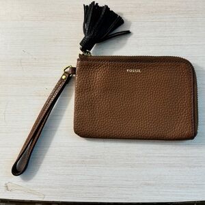 Brown leather fossil wristlet